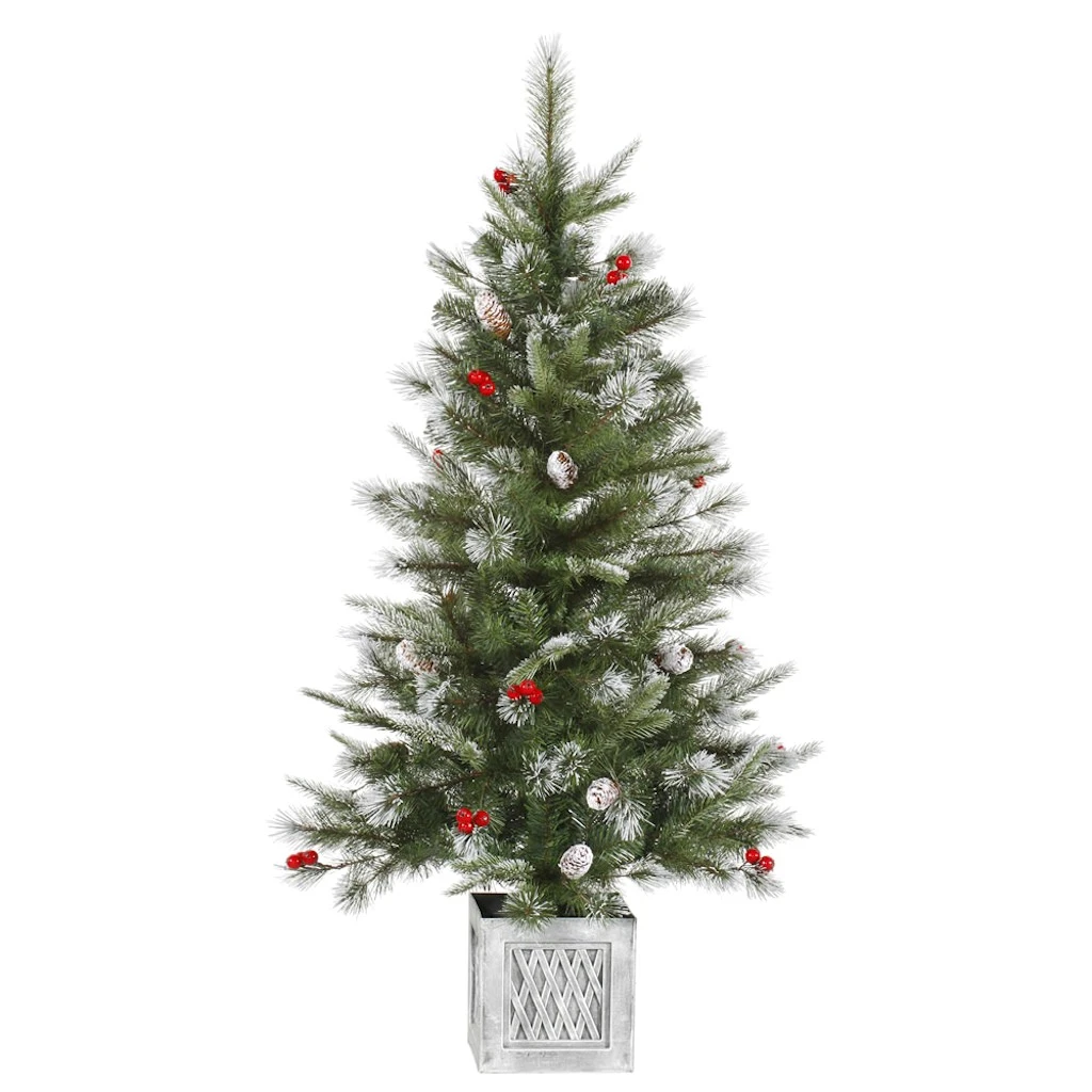 Vickerman Pre-Lit Artificial Christmas Tree With Frosted Pine Cones And Red Berries (27665) 3 Vickerman Pre-Lit Artificial Christmas Tree With Frosted Pine Cones And Red Berries (27665)